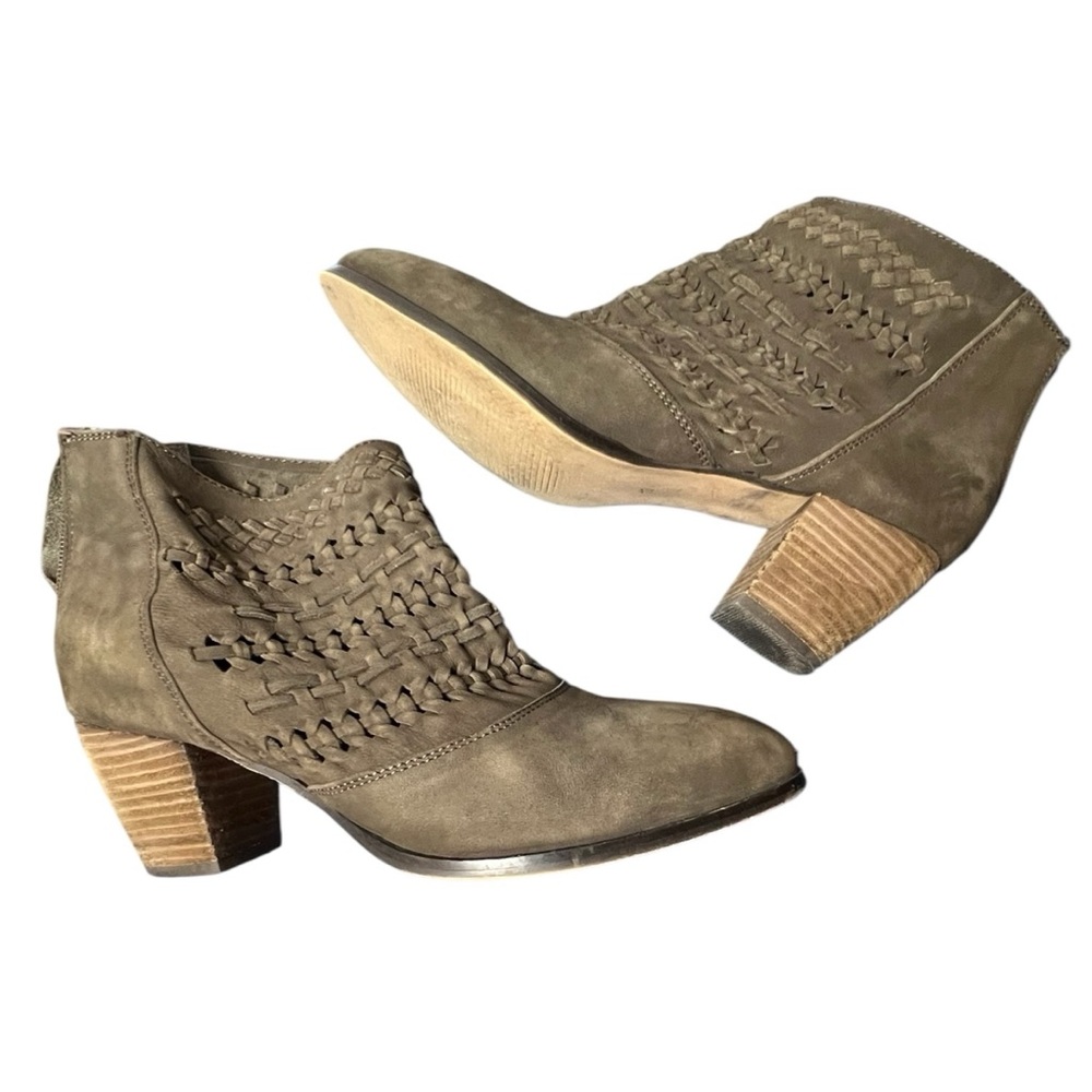 Diba grey/green woven detail heeled leather ankle boot size 10
